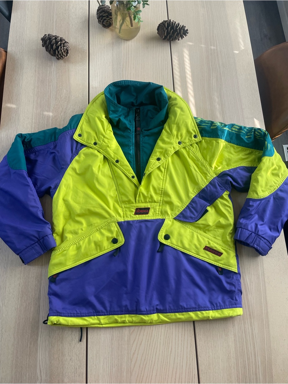90’s Nordica vintage ski coat Neon Yellow & Purple Pullover men’s coat size med